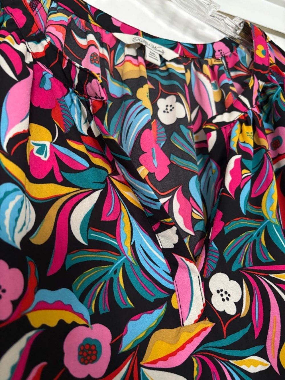 The Pioneer Woman Black Floral V-Neck Tunic with Pink, Blue & Yellow Accents - Picture 2 of 6